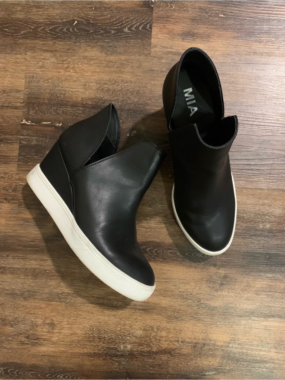 MIA Black Wedge Sneaker Boot with White Sole